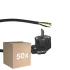 Mehrfachpackung 50x Noxion Power Versorgungskabel Schwarz - Schuko Europlug + Offene Enden - 3m - 3 pole 0,75mm2