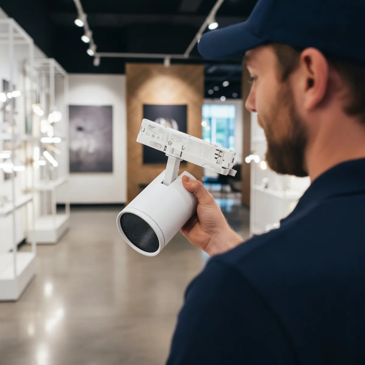 Noxion Schienenstrahler Delta Pro mit Honeycomb Noxion Schienenstrahler Delta Pro mit Honeycomb in einer Galerie